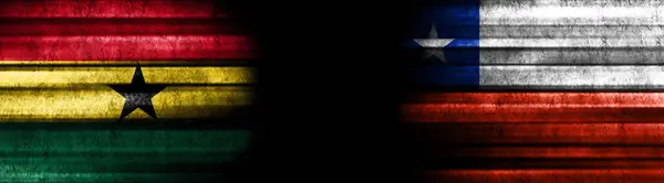Ghana Und Chile Fahnen Auf Schwarzem Hintergrund — Stockfoto