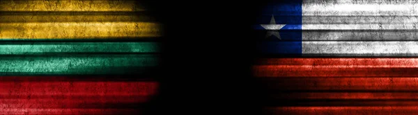 Bandeiras Lituânia Chile Fundo Preto — Fotografia de Stock