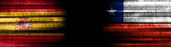 Bandeiras Espanha Chile Fundo Preto — Fotografia de Stock