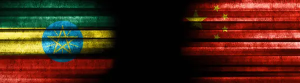 Ethiopia China Flags Black Background — Stock Photo, Image