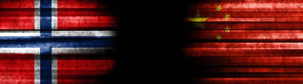 Norway China Flags Black Background — Stock Photo, Image