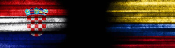 Kroatien Und Kolumbien Flaggen Auf Schwarzem Hintergrund — Stockfoto