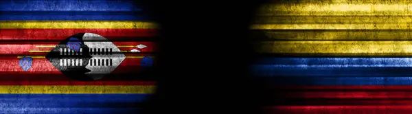 Eswatini Colombia Flags Black Background — Stock Photo, Image