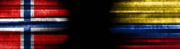 Norvégia Kolumbia Zászlók Fekete Háttér — Stock Fotó
