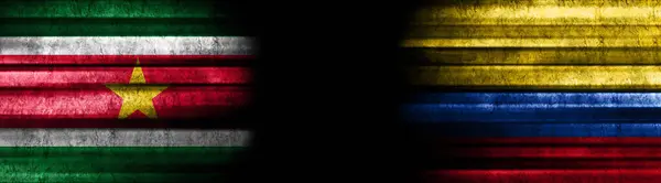Banderas Surinam Colombia Sobre Fondo Negro —  Fotos de Stock