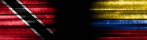 Trinidad Och Tobago Och Colombia Flaggor Svart Bakgrund — Stockfoto