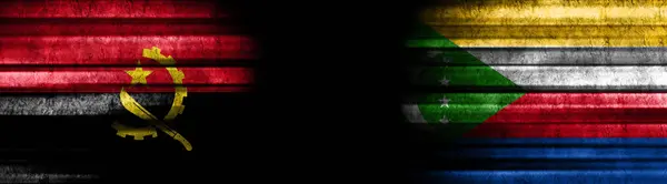 Bandeiras Angola Comores Sobre Fundo Preto — Fotografia de Stock