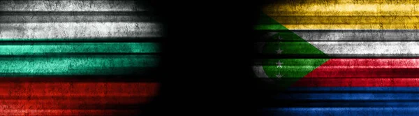 Bulgaria Comoros Flags Black Background — Stock Photo, Image