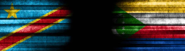 Banderas República Democrática Del Congo Las Comoras Sobre Fondo Negro — Foto de Stock