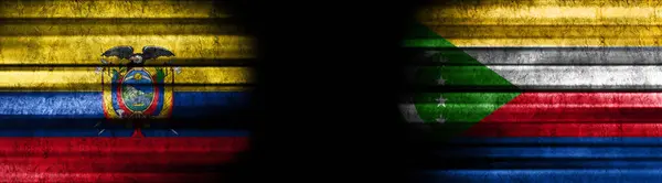 Ecuador Comoros Flags Black Background — Stock Photo, Image