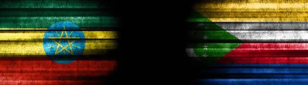 Etiopía Comoras Banderas Sobre Fondo Negro —  Fotos de Stock