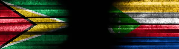 Bandiere Guyana Comore Sfondo Nero — Foto Stock