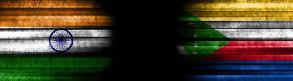 Σημαίες Ινδίας Και Κομορών Μαύρο Φόντο — Φωτογραφία Αρχείου