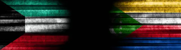 Bandiere Kuwait Comore Sfondo Nero — Foto Stock