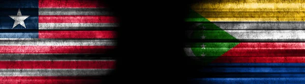 Liberia Comoras Banderas Sobre Fondo Negro — Foto de Stock