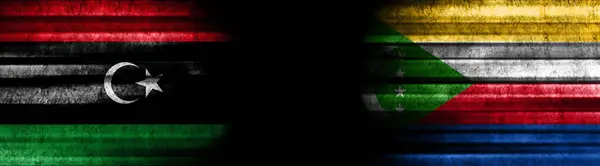 Libia Comoras Banderas Sobre Fondo Negro — Foto de Stock