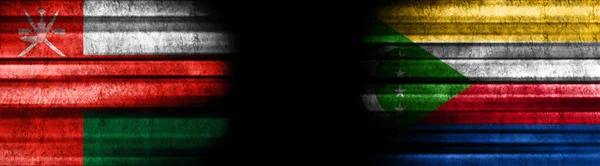 Omán Comoras Banderas Sobre Fondo Negro — Foto de Stock