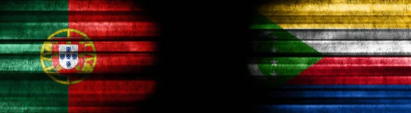 Vlaggen Van Portugal Comoren Zwarte Achtergrond — Stockfoto