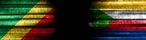 Bandiere Della Repubblica Del Congo Delle Comore Sfondo Nero — Foto Stock