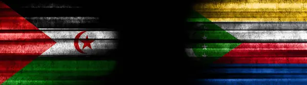 Arabische Demokratische Republik Sahara Und Komoren Flaggen Auf Schwarzem Hintergrund — Stockfoto