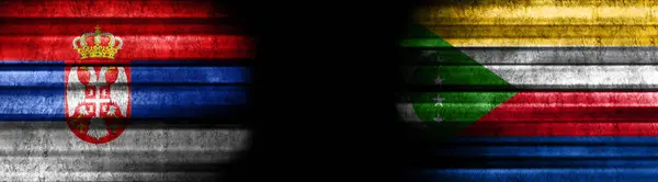 Banderas Serbia Comoras Sobre Fondo Negro —  Fotos de Stock