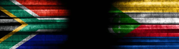 Bandiere Sudafrica Comore Sfondo Nero — Foto Stock