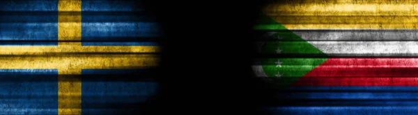 Flagi Szwecji Komorów Czarnym Tle — Zdjęcie stockowe