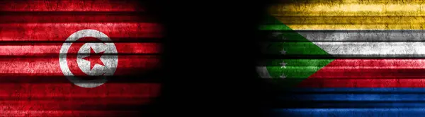 Tunisia and Comoros Flags on Black Background