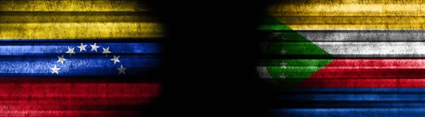 Флаги Венесуэлы Коморских Островов Чёрном Фоне — стоковое фото