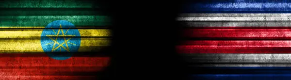 Etiopía Costa Rica Banderas Sobre Fondo Negro — Foto de Stock