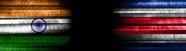 India Costa Rica Zászlók Fekete Háttér — Stock Fotó