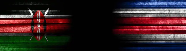 Bandeiras Quênia Costa Rica Sobre Fundo Preto — Fotografia de Stock