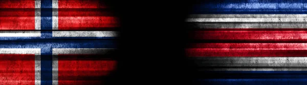 Bandeiras Noruega Costa Rica Fundo Preto — Fotografia de Stock