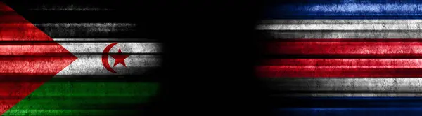 Sahrawi Arabiska Demokratiska Republiken Och Costa Rica Flaggor Svart Bakgrund — Stockfoto
