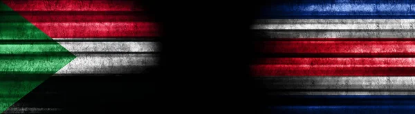 Bandiere Sudan Costa Rica Sfondo Nero — Foto Stock