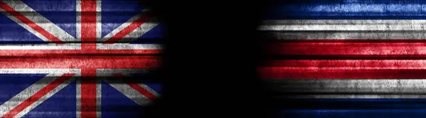 Förenade Kungariket Och Costa Rica Flaggor Med Svart Bakgrund — Stockfoto