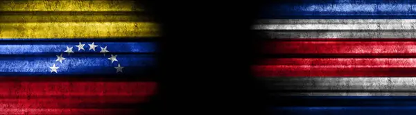 Σημαίες Της Βενεζουέλας Και Της Κόστα Ρίκα Μαύρο Φόντο — Φωτογραφία Αρχείου