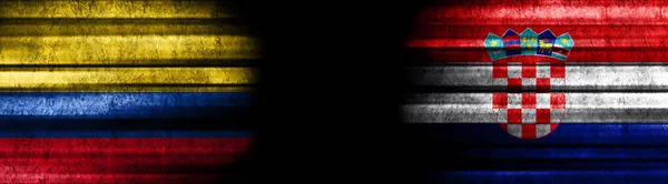 Kolombiya Hırvatistan Siyah Arkaplanda Bayraklar — Stok fotoğraf