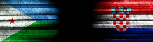 Dzsibuti Horvátország Zászlók Fekete Háttér — Stock Fotó