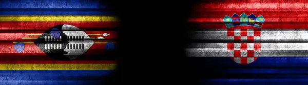 Eswatini Hırvatistan Siyah Arkaplanda Bayraklar — Stok fotoğraf
