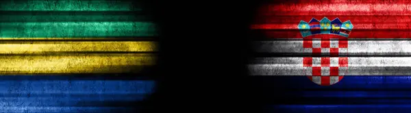 Gabon Chorwacja Flagi Czarnym Tle — Zdjęcie stockowe