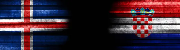 Iceland and Croatia Flags on Black Background