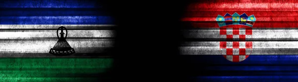 Lesotho Horvátország Zászlók Fekete Háttér — Stock Fotó