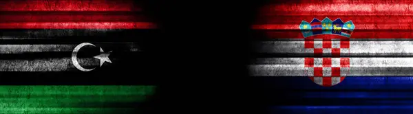 Libië Kroatië Vlaggen Zwarte Achtergrond — Stockfoto