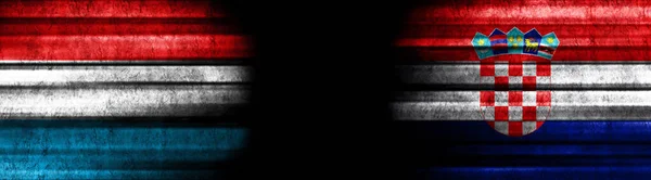 Banderas Luxemburgo Croacia Sobre Fondo Negro —  Fotos de Stock