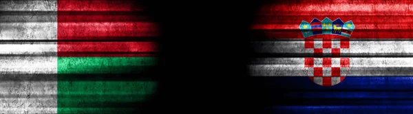 Madagaskar Kroatië Vlaggen Zwarte Achtergrond — Stockfoto