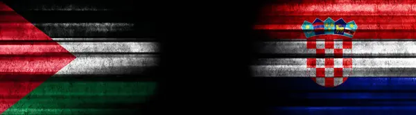 黒い背景にパレスチナとクロアチアの旗 — ストック写真