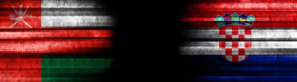 Bandeiras Omã Croácia Fundo Preto — Fotografia de Stock
