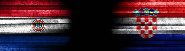 Σημαίες Παραγουάης Και Κροατίας Μαύρο Φόντο — Φωτογραφία Αρχείου