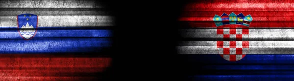 Banderas Eslovenia Croacia Sobre Fondo Negro — Foto de Stock